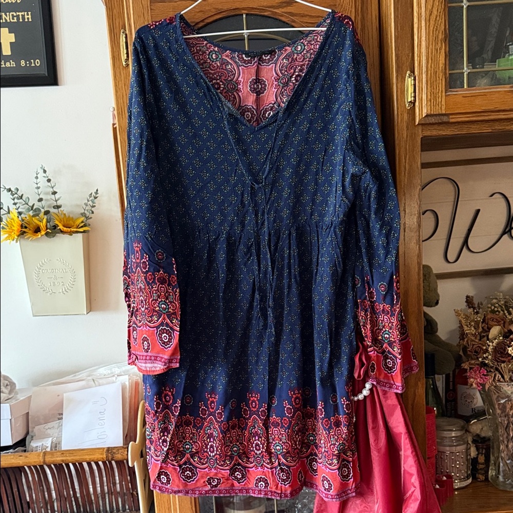 Navy, Red and Pink Women's Top